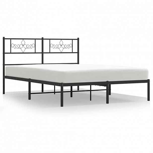 vidaXL Kovový rám postele s čelem černý 135 x 190 cm
