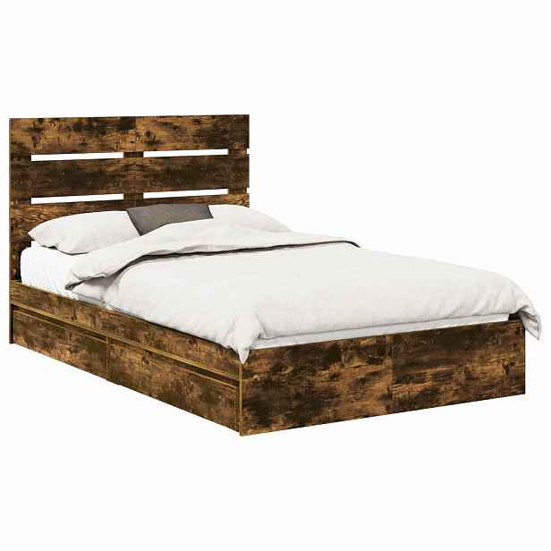 vidaXL Postel s úložným prostorem se zásuvkou Kouřový dub 135 x 190 cm