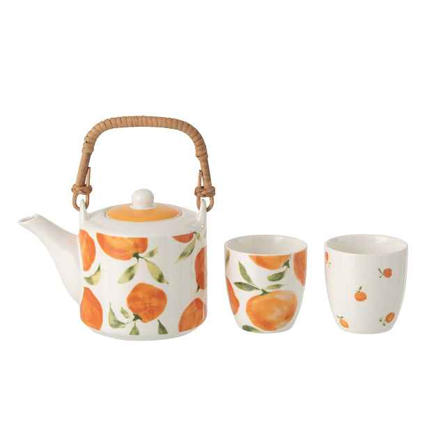 Čajová sada s konvičkou a 2 hrnky Casa Naranja - 16*11*12 cm / 600 ml J-Line by Jolipa