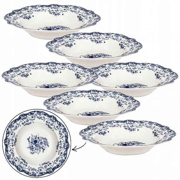 Hluboké Talíře 22 CM 6 Ks Reverie Blue talíře na polévku sada nádobí
