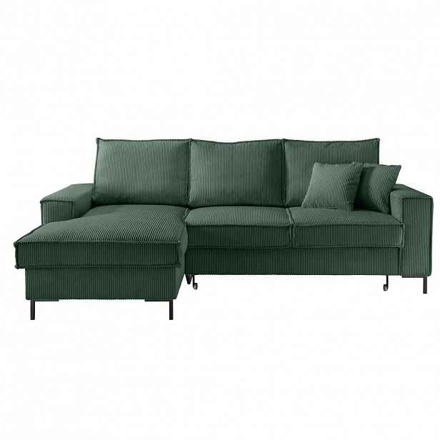 luma-home ROHOVÁ POHOVKA s funkcí rozkládání, úložným prostorem, levostrannou récamiérou, 240 × 150 × 92 cm (Š×H×V), zelený kord / 17224