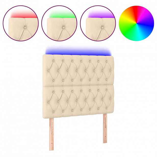 vidaXL Čelo postele s LED krémová 100x7x118/128 cm textil
