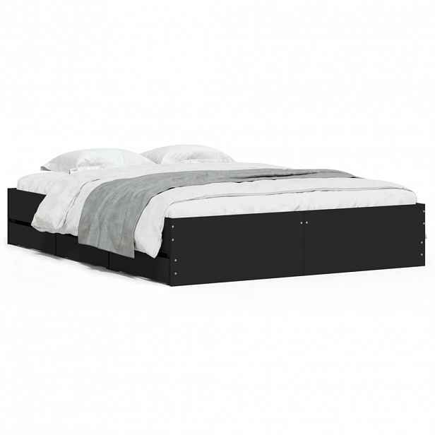 vidaXL Rám postele se zásuvkami černý 150 x 200 cm kompozitní dřevo