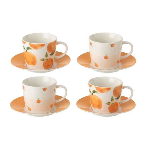 Kávová sada 4 šálků s podšálky Casa Naranja - Ø 13*7 cm / 200 ml J-Line by Jolipa