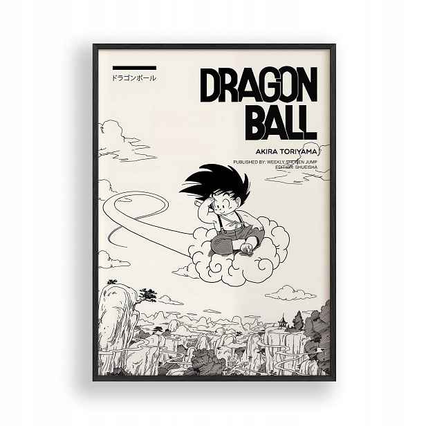 Obraz Dragon Ball Mladý Goku Mrak Plakát Rámeček Dřevěný Černý 30x42 cm