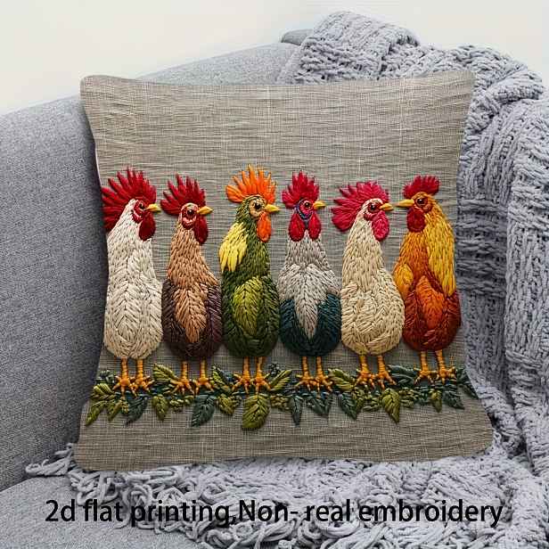 TEMU 1 ks Sametový potah na polštář 40X40 cm Rustikální potah na polštář s výšivkou kohouta, vložka polštáře není součástí balení. S pouzdrem na zip.