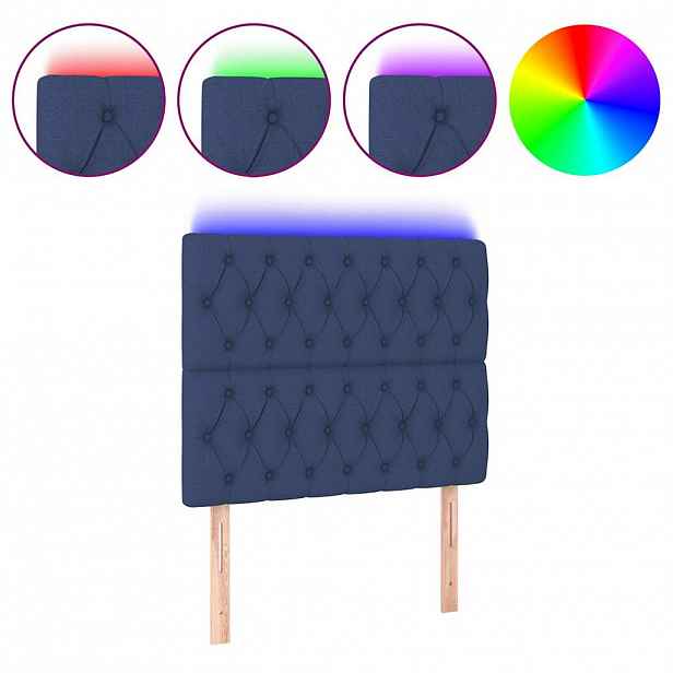 vidaXL Čelo postele s LED modrá 100x7x118/128 cm textil
