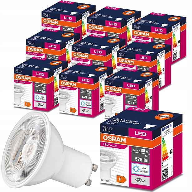 10x Led žárovka Halogen 6,9W 80W GU10 6500K Osram