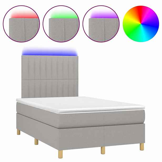 vidaXL Box spring postel s matrací a LED světle šedá 120x200 cm textil