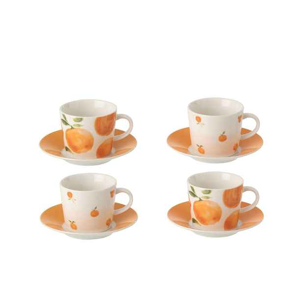 Kávová sada 4 espresso šálků s podšálky Casa Naranja - Ø 11*6 cm / 90 ml J-Line by Jolipa