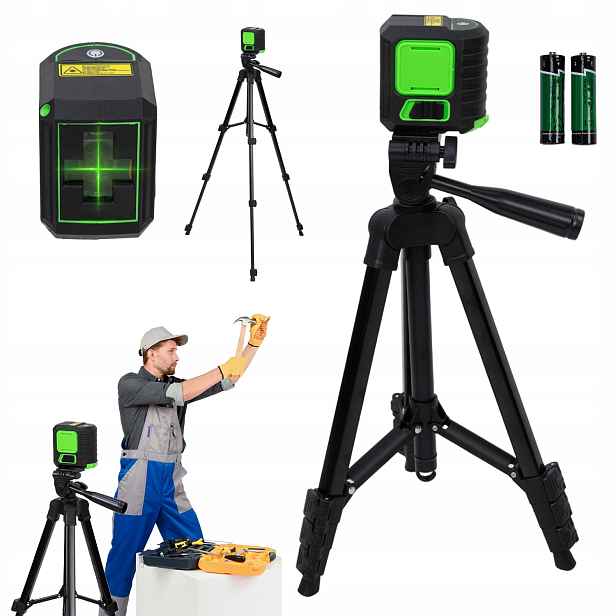 Laserová Vodováha 360 2 Linií Křížový Laser Stativ 100 CM +2AKU Sada