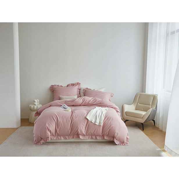 Povlečení saténové 160x200 Ruffy Premium pudrové s volánkem