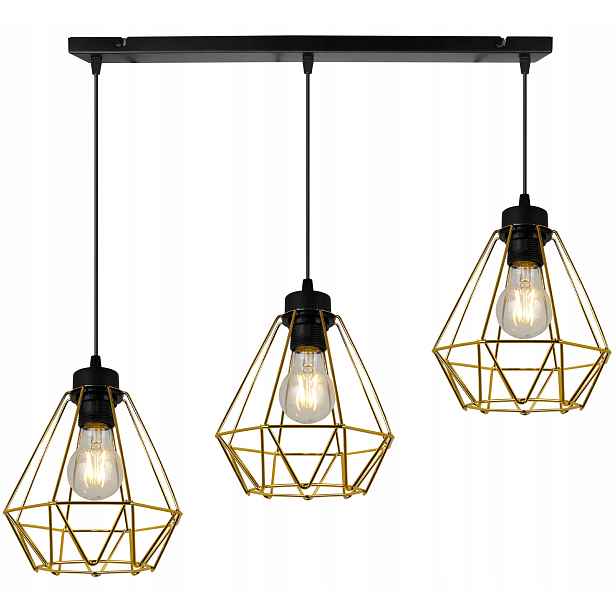 Závěsná Stropní Lampa Zlatá Loft Glamour Elegantní Trojitá