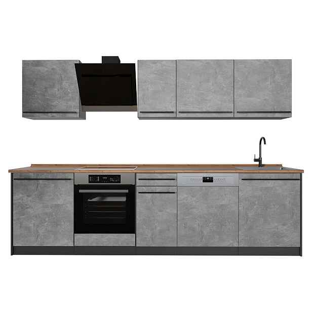 Vicco KUCHYŇSKÝ KOUT R-Line, Beton/Antracit, 280 cm pracovná doska Dub Goldkraft