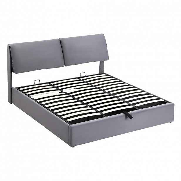 CHICFURN ČALOUNĚNÁ POSTEL 160/200 cm v šedé barvě ze sametu s úložným prostorem a 3 zásuvkami