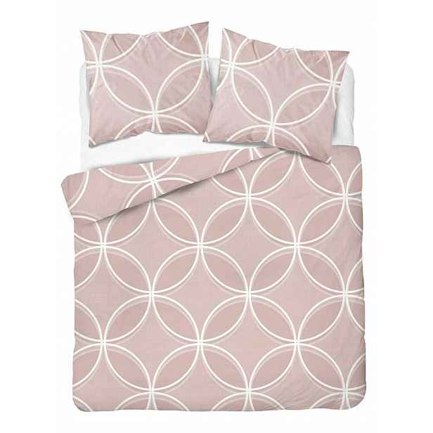 Povlečení 220x200 růžová bílá geometrie 5247 B Bavlna 48
