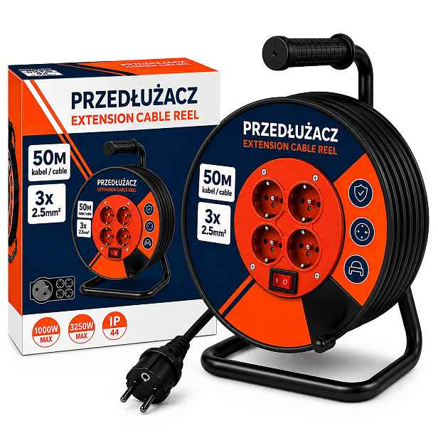 Prodlužovací Kabel Bubnová 50 m Kabel 3×2,5 mm² Na Bubnu Stavební 4 Zásuvky