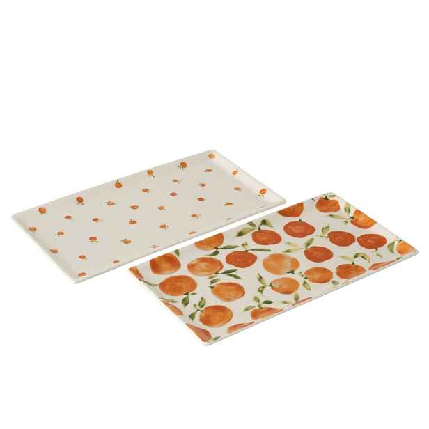 Sada 2 keramických táců s motivem pomerančů Casa Naranja - 31*17*1,5 cm J-Line by Jolipa
