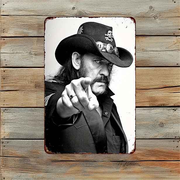 TEMU 【2D plochá】 Vintage kovová cedulka s Lemmy, rozměry 8X12 palců (20X30 cm). Tato retro rocková nástěnná dekorace je ideální pro váš domov, garáž,