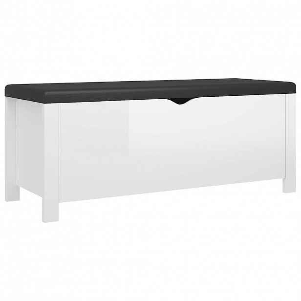 vidaXL Úložný box s poduškou bílá vysoký lesk 105x40x45 cm kompozit