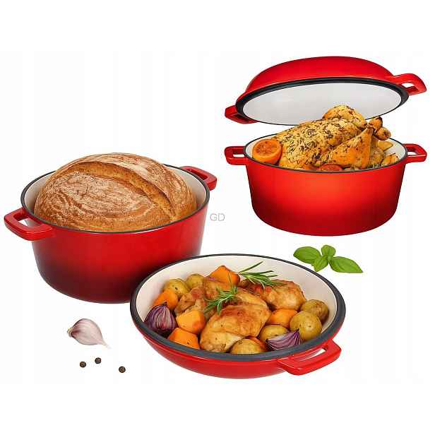 Hrnec litinový hrnec Krisberg 2v1 pekáč pánev 4.8L 26 cm