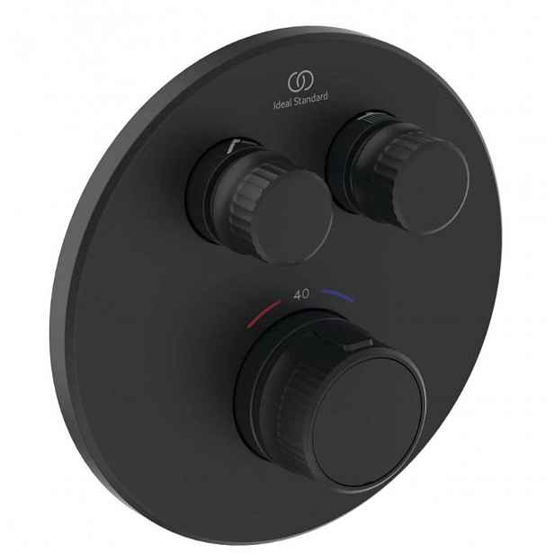 Ideal Standard CeraTherm Navigo - Termostatická sprchová baterie pod omítku, pro 2 spotřebiče, hedvábná černá A7296XG