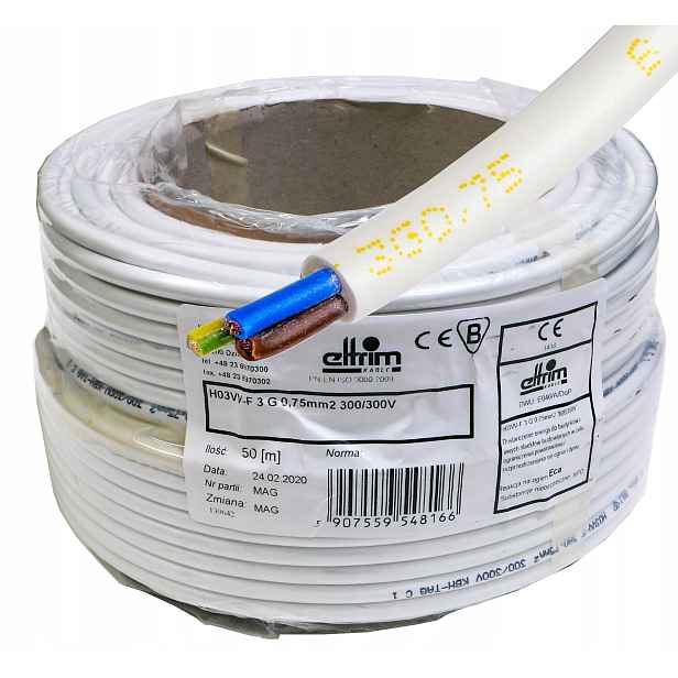 Kabel Omy 3x0,75 mm 300V Lanko Cu kotouč 50 m kulatý