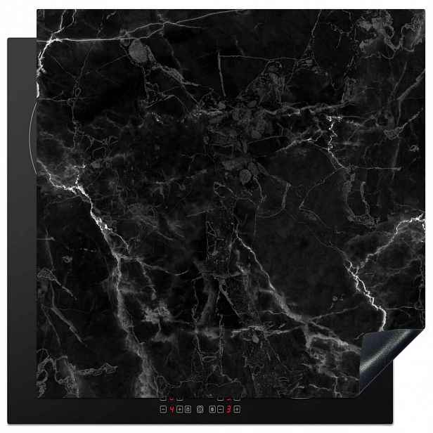 MuchoWow KRYT NA INDUKČNÍ DESKU Mramor - Černá - Bílá - Textura - Mramorový vzhled 78x78 cm