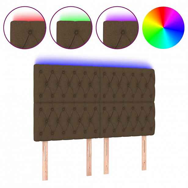 vidaXL Čelo postele s LED tmavě hnědé 144x7x118/128 cm textil