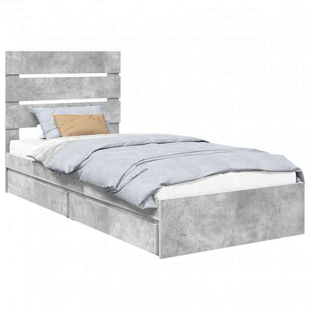 vidaXL Postel s úložným prostorem s čelo Betonově šedá 90 x 190 cm