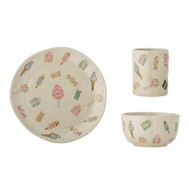 Kameninová dětská jídelní sada 3 ks Sweets – Bloomingville Mini