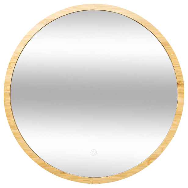 Koupelnové zrcadlo s Led podsvícením, bambusový rám, O 57 cm