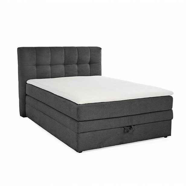 luma-home POSTEL s boxspringem 140 × 200 cm, 7zónová matrace s kapesními pružinami typu „tonneau“ H3, topper, manšestr tmavě šedý / 20035