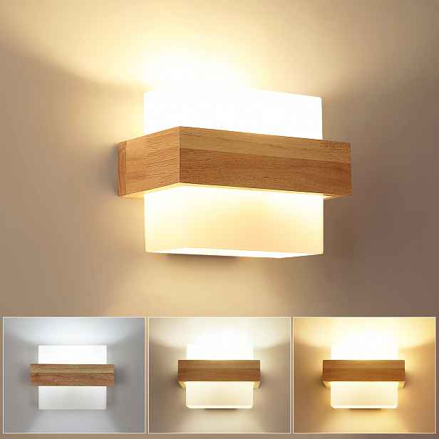 Nástěnné Svítidlo Dřevo Lampa E27 Moderní Do Obývacího Pokoje 12W 3000K/4500K/6500K
