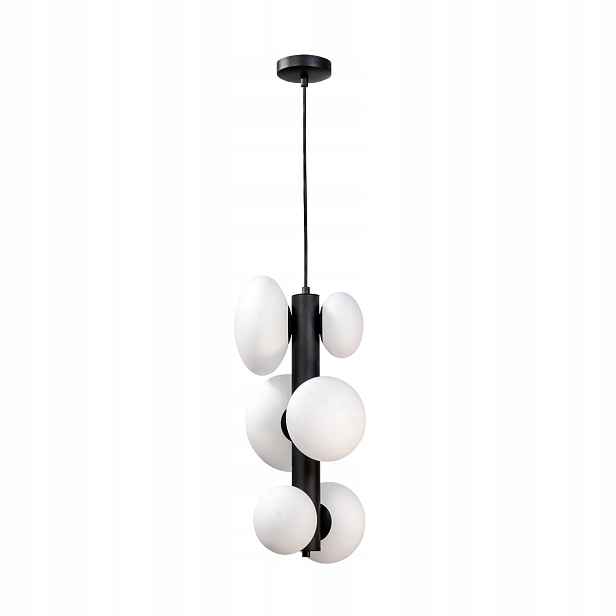 Závěsná lampa černá skleněná bílá oválná koule nad stůl ostrov 6pk Zuma Line