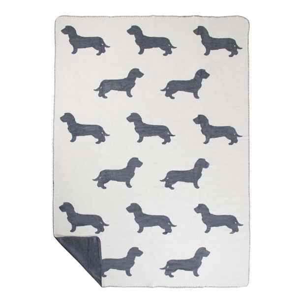 Bílo-šedý oboustranný pléd s jezevčíky Dachshund XL  – 150*200*3 cm Mars & More