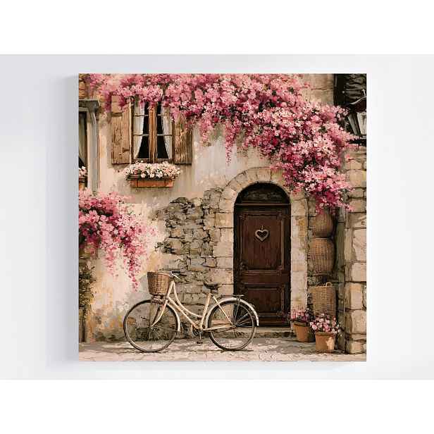 Obraz Na Plátně Canvas Město Ulička Dveře Kolo Květiny Jaro 50x50