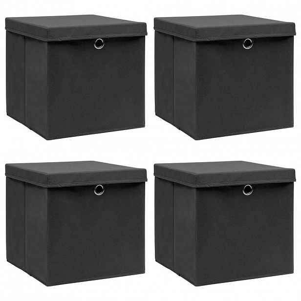vidaXL Úložné boxy s víky 4 ks černé 32 x 32 x 32 cm textil