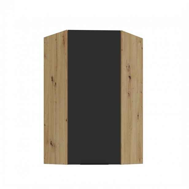 Vysoká horní rohová skříňka LUNARA 1 - 60x60 cm, černá / dub artisan
