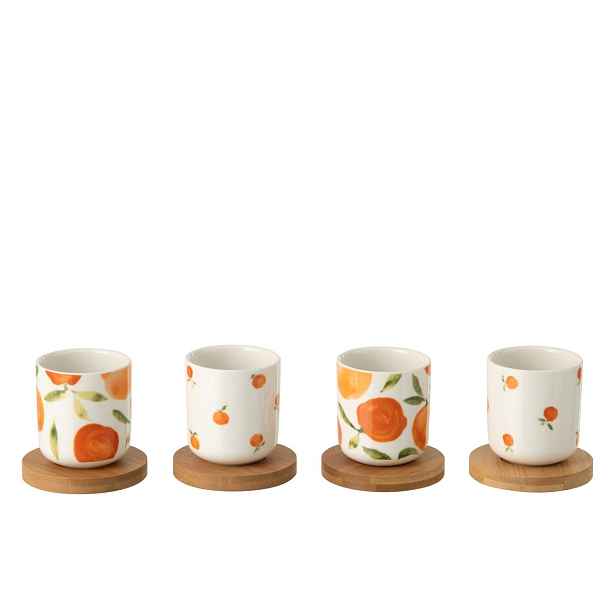 Sada 4 keramických kalíšků s podtácky Casa Naranja - Ø 6*6,5 cm / 100 ml J-Line by Jolipa