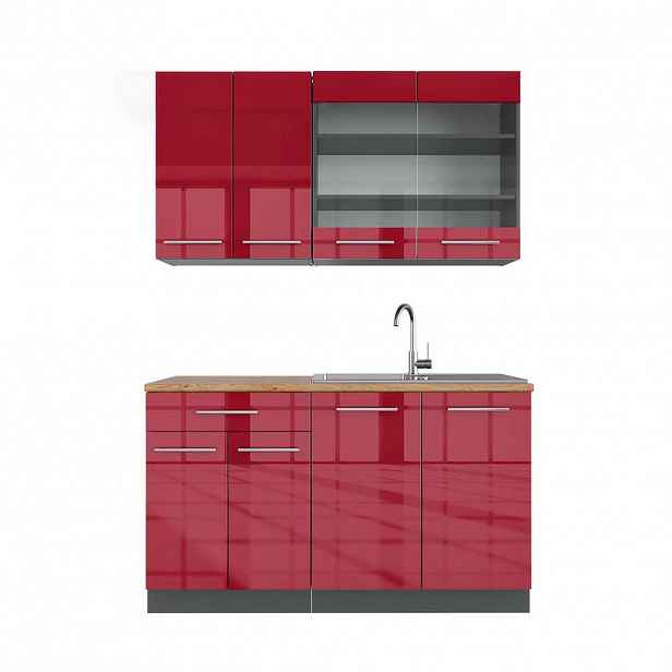 Vicco JEDNOTKOVÁ KUCHYNĚ Fame-Line Bordeaux vysoký lesk/antracitová 140 cm , PD Dub