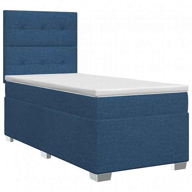 vidaXL Postel boxspring s matrací s čelo Modrá 90 x 190 cm Textil
