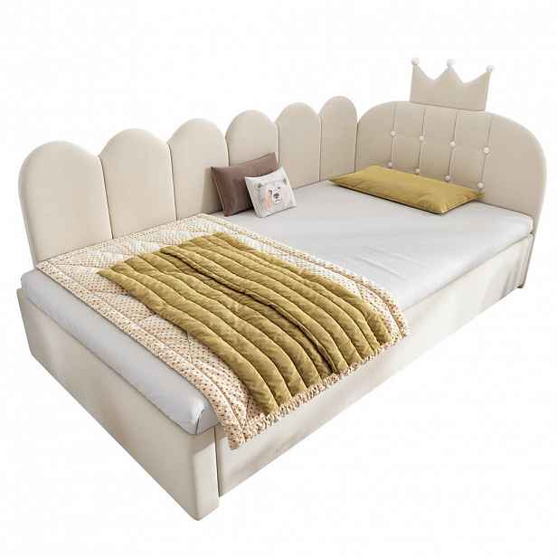 CHICFURN VÝSUVNÁ POSTEL 90/200 cm & 90/190 cm v béžové barvě ze sametu