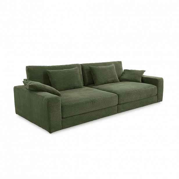 luma-home BIG-SOFA s pružinovým jádrem, Š290/H135/V90 cm, extra hluboká, ležecká plocha 122x240 cm, zelený kord / 15250