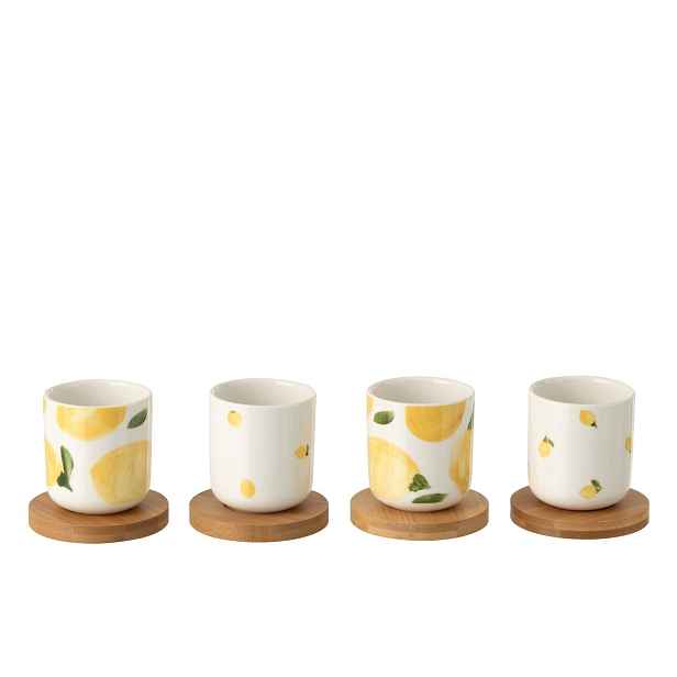 Sada 4 keramických kalíšků s podtácky Casa Limone - Ø 6*6,5 cm / 100 ml J-Line by Jolipa