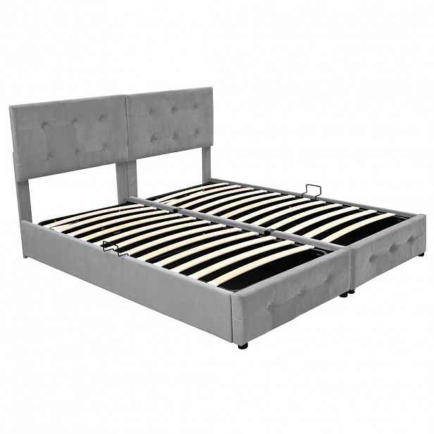 CHICFURN ČALOUNĚNÁ POSTEL 180/200 cm v šedé barvě s úložným prostorem ze sametu