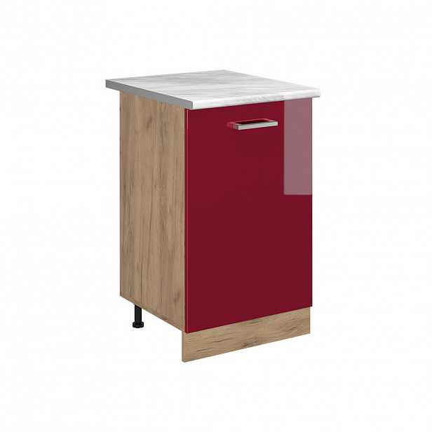 Vicco SPODNÍ SKŘÍŇKA KUCHYŇSKÉ LINKY R-Line, Červená vysoký lesk/Zlatý mocný dub, 50 cm pracovná doska Mramor