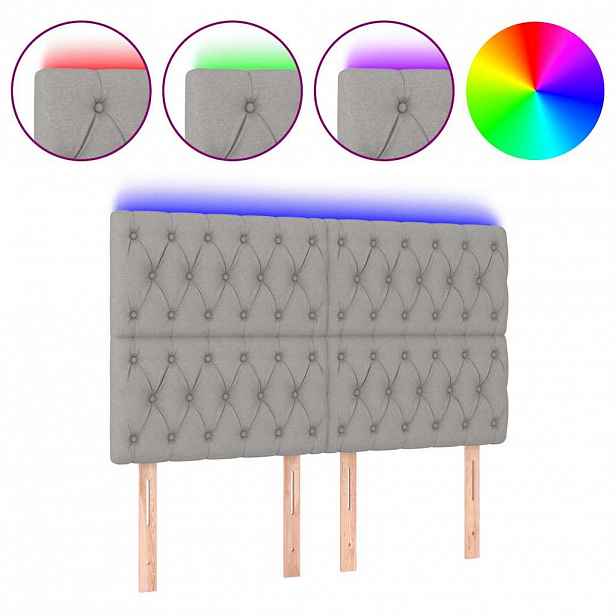 vidaXL Čelo postele s LED světle šedé 160x7x118/128 cm textil