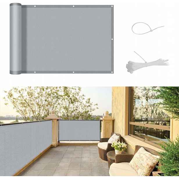 Balkonová Krytka 75x400 CM Šedá Podložka Na Zábradlí Balkon Uv