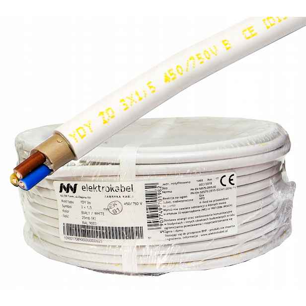 Kabel Ydy 3x1,5mm 450 750V 3x1,5 měděný drát Cu 25 m